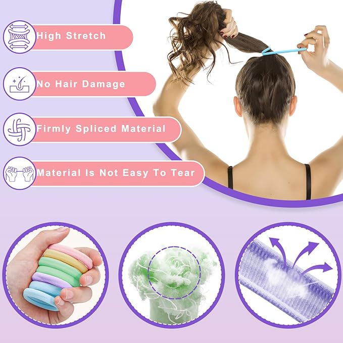 150PCS Hair Ties, IKOCO Colorful Hair Ties for Women No Damage, Cotton Seamless Ponytail Holders for Thick Hair, 5 Colors