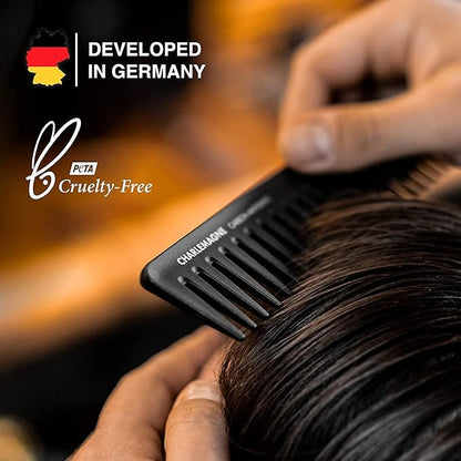 Charlemagne Carbon Hair Comb for Men - 19 cm, Coarse Teeth - Antistatic, Shatterproof Carbon Wide Tooth Comb for Curls & Texture Detangling - Developed by Barbers, Designed in Germany