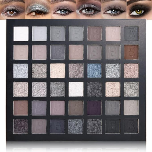 42 Colors Smokey Eye Shadow Makeup Palette,Nude White Black Grey Brown Matte Shimmer High Pigment Neutral Natural Eyeshadow,Waterproof,Blendable Long Lasting Naturing-Looking,Vegan & Cruelty-Free