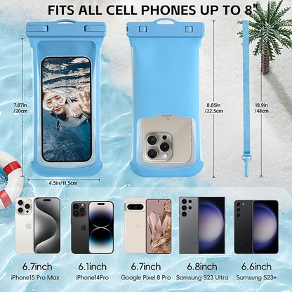 2PCS Waterproof Phone Pouch, [3D Design] IPX8 Waterproof Phone Case for iPhone 15 14 13 Pro Max Plus Galaxy S24 S23 Google Up to 8", Dry Bag Beach Essentials for Cruise Travel,Black/Blue