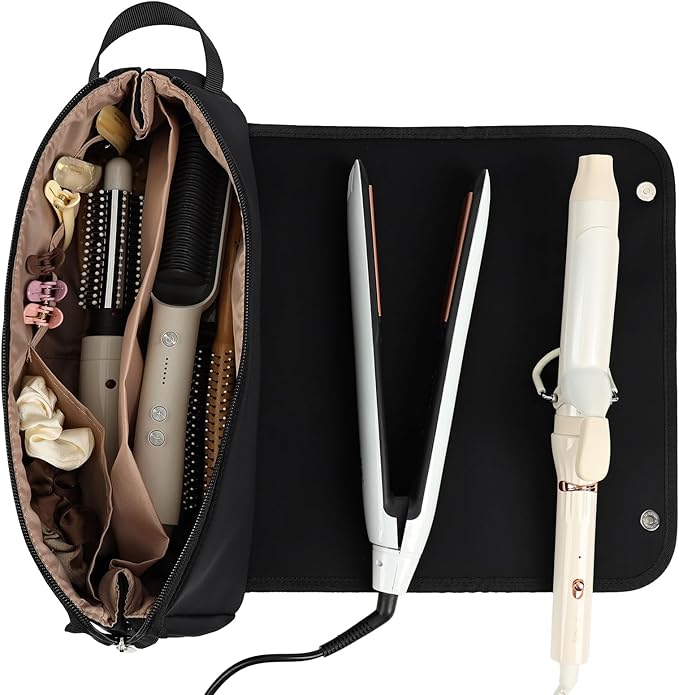 FINDCOZY Hair Tools Travel Bag, Haircare Accessory Organizer with Heat Resistant Mat for Curling Iron, Straighteners and ‌Styling Appliance, Black