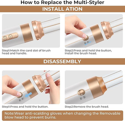 7 in ONE Hair Dryer Brush, Powerful Blow Dryer Brush with Auto- Wrap Curler, Detachable Fast Drying, Volumizing, Curling, Straightening, Ionic Hair Dryer with Diffuser, Hair Styling Tools Storage Case