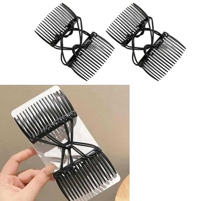 2Pcs Black Adjustable Elastic Hair Comb,Stretchy Double Comb Hair Clip,No Crease Hair Pins Double Slides Hairpins Combs Women Hair Styling Accessories Hair Care Styling Tools and Appliances