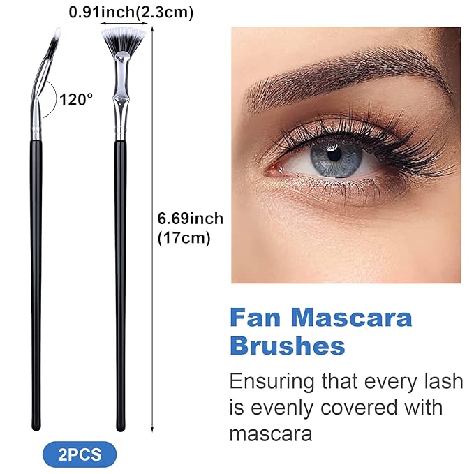 PAGOW 2pcs Folding Angle Scalloped Lash Brush, 2024 New Mascara Fan Brush, Eyelash Comb Separator Makeup Tool, Multifunctional Fan Shaped Mascara Brush with Soft Bristles for Upper Lower Eye Lash