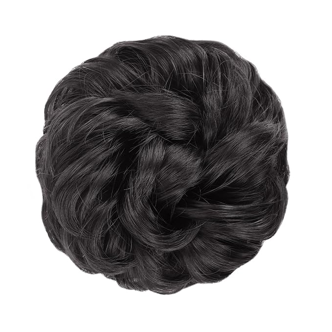 MORICA 1PCS Messy Hair Bun Hair Scrunchies Extension Curly Wavy Messy Bun Hair Synthetic Chignon Hairpieces for Women (2#(Natural Black))