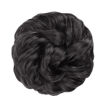 MORICA 1PCS Messy Hair Bun Hair Scrunchies Extension Curly Wavy Messy Bun Hair Synthetic Chignon Hairpieces for Women (2#(Natural Black))