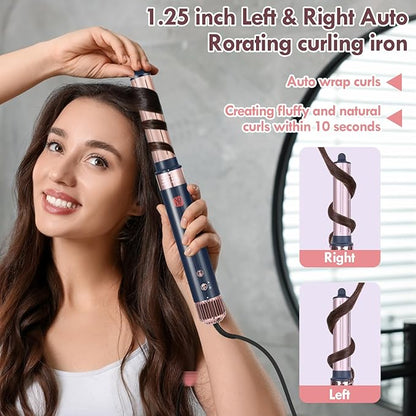 6 in 1 Air Styling Hair Styler, NDLT High Concentration of Negative Ions Hair Dryer, Blow Dryer Brush, Straightening Brush, Curling lron, Round Brush for Fast Drying Curling Straightening & Smoothing
