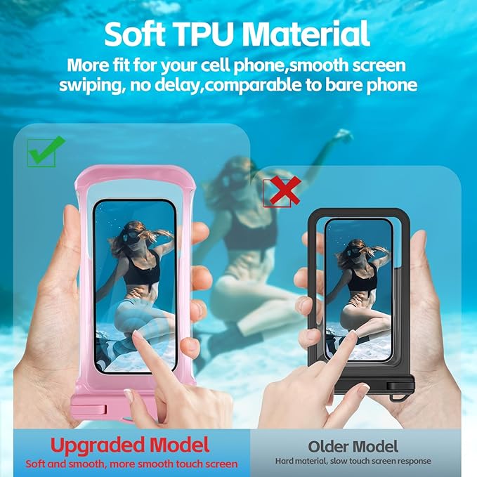 2PCS Waterproof Phone Pouch- [3D Soft Edges Design ], Waterproof Phone Case for iPhone Galaxy Google Up to 8", Dry Bag for Beach Cruise Travel, Pink/Pink