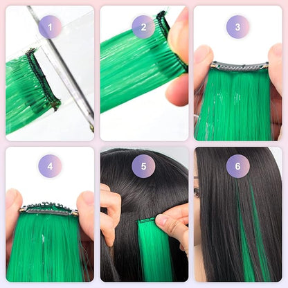 20 PCS Colored Hair Extensions, Colorful Party Highlights Clip in Long Straight Synthetic Hair Extensions, Ombre Color Hair Hairpieces for Girl Women Kids Cosplay Party Gift 22 inch