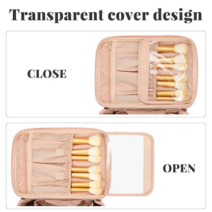 OCHEAL Makeup Bag, Portable Cosmetic Bag, Large Capacity Travel Case Organizer, Black Makeup Bags For Women Toiletry Bag for Girls Traveling With Handle and Divider-Pink