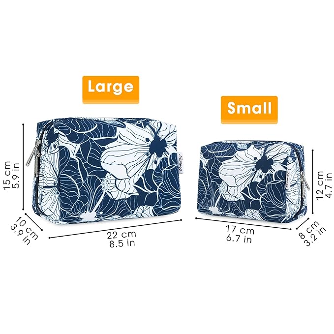 Narwey Cute Makeup Bag Travel Cosmetic Bag Organizer Toiletry Bag Make Up Bags with Compartments for Women Girls (Large, Blue Lotus)