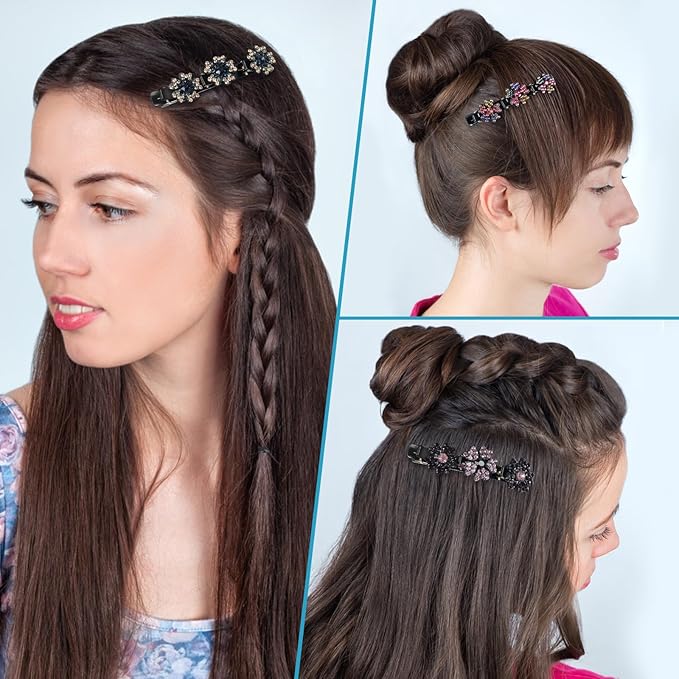 4PCS Sparkling Crystal Stone Braided Hair Clips - Decorative Hair Clips Suitable for Thick and Thin Hair, Girls/Women Hair Accessories, For Styling Partitions
