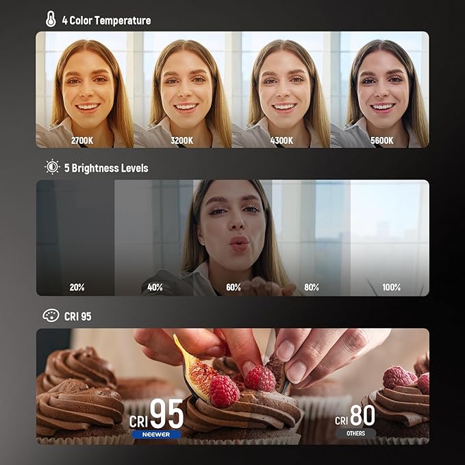 NEEWER BASICS Magnetic Selfie Light Compatible with MagSafe iPhone,CRI95 700lx/0.3m Folding LED Phone Fill Ring Lighting with Mirror for Zoom Makeup Photography Recording Video Conference, Black NL48B