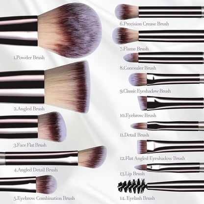 BS-MALL Makeup Brush Set 14 Pcs Premium Synthetic Foundation Powder Concealers Eye shadows Blush Makeup Brushes with Makeup Case and Makeup Sponge (A-Champagne)