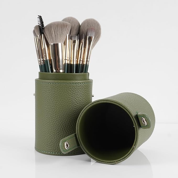 18-Piece Makeup Brush Set with Holder Case – Complete Makeup Brush Collection for Flawless Makeup Application -Soft Bristles (Green)