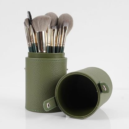 18-Piece Makeup Brush Set with Holder Case – Complete Makeup Brush Collection for Flawless Makeup Application -Soft Bristles (Green)