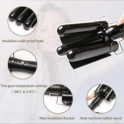 3 Barrel Curling Iron Jumbo 1.25 inch (32mm) Hair Curling Wand Crimper Instant Heating Adjustable Hair Curler with 2 Temperature Control