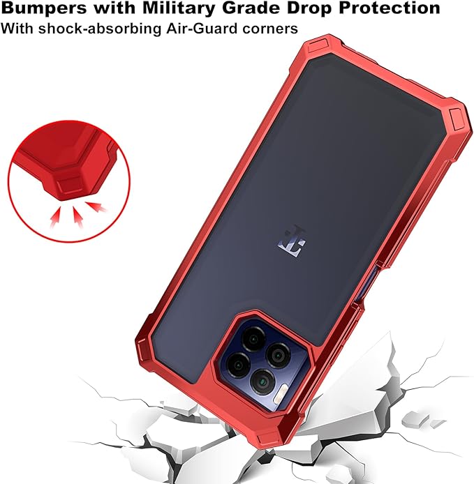 Ailiber for TMobile REVVL 7 Pro 5G Phone Case, Clear Case with Screen Protector, Dual Layer Shockproof Bumper, Transparent [Anti Yellowing], Slim Cell Phone Cover for Metro REVVL 7 Pro 5G-Red