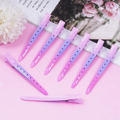 24 Packs Duck Bill Clips, Bantoye 3.35 Inches Rustproof Metal Alligator Curl Clips with Holes for Hair Styling, Hair Coloring, Gradient Pink