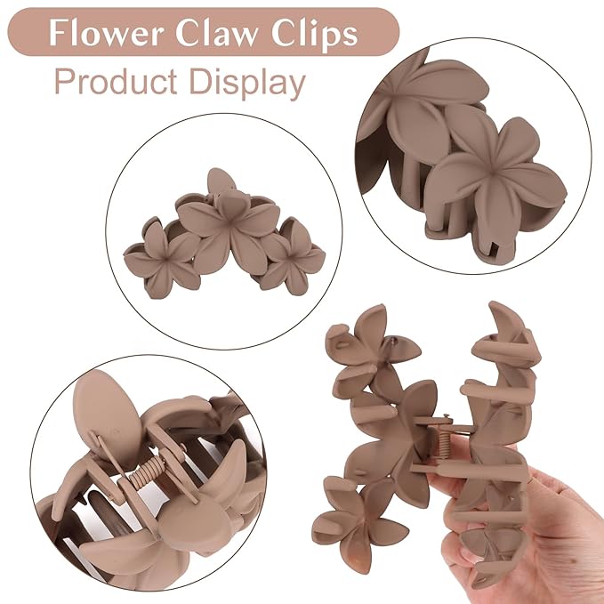 ANBALA Flower Hair Accessories: 4PCS Matte Plumeria Hair Claws, Strong Hold Clips for Women and Girls