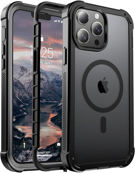 for iPhone 13 Pro Max case, [Compatible with MagSafe][Military Grade Drop Protection][Heavy Duty Protection][Non-Slip][Shockproof] with 2-Layer Durable Bumper Phone Case 6.7''-Black