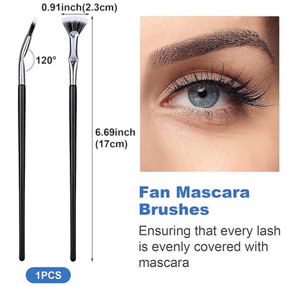 PAGOW Folding Angle Scalloped Lash Brush, Eyelash Comb Separator Makeup Tool, Multifunctional Mascara Fan Brush with Soft Bristles for Upper Lower Eye Lash (Black Bristles), 1 Pcs