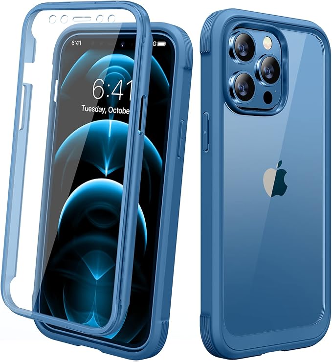 Miracase Designed for iPhone 12 Pro Max Case, Full Body Rugged Case with Built-in Touch Sensitive Anti-Scratch Screen Protector, Soft TPU Case Compatible with iPhone 12 Pro Max 6.7", Water Blue
