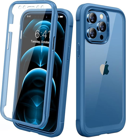 Miracase Designed for iPhone 12 Pro Max Case, Full Body Rugged Case with Built-in Touch Sensitive Anti-Scratch Screen Protector, Soft TPU Case Compatible with iPhone 12 Pro Max 6.7", Water Blue