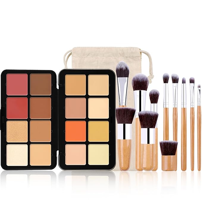 16 Colors Makeup Palette, Full Size, Includes Face Bronzer, Blush, Conceal, Highlighter, Contour, Eyeshadow, 10 Makeup Brushes, for Travel, Holiday, Professional, Daily Use, Christmas