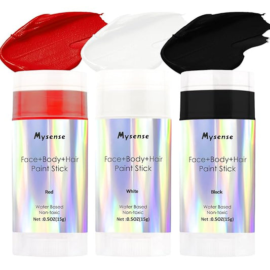 Mysense Clown Makeup Kit,Black White Red Face Body Hair Paint Stick,Water Based Temporary Hair Color,Non-toxic Cream Facepaint for Adults and Children Halloween SFX Zombie Vampire Skeleton Cosplay