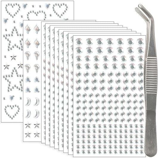 NIACONN 1760 Pcs White Clear Transparent Hair Jewels Face Gems Stick on, Self Adhesive Glitter Rhinestones Stickers for Women Body Eyes Nails Festival Halloween Makeup & Crafts