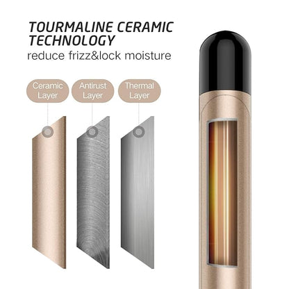 3/4 Inch Curling Iron Professional, Ceramic Tourmaline Curl Wand Barrel, Hair Curler Iron for Short Hair,Glove Include, Glove Include, Gold