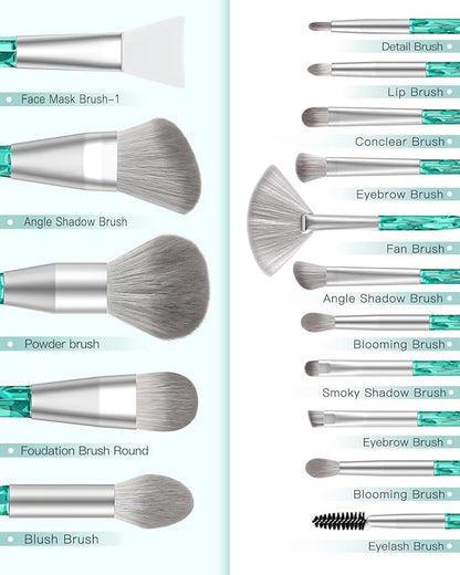 Makeup Brushes Set - BESTOPE PRO 16 Pcs Crystal handle Makeup Brush Set with 1 Silicone Face Mask Brush &15 Makeup Brushes Premium Synthetic Foundation Powder Shadows Makeup Brushes Kit