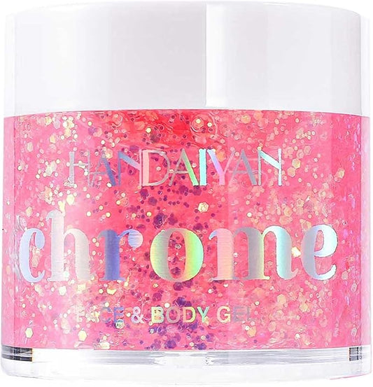 Holographic Body Glitter Gel - Cosmetic-Grade, Color Changing Long-Lasting Glitter for Face, Body, and Hair, Safe and Easy to Use, Perfect for Festivals Parties (Sparkling Pink)