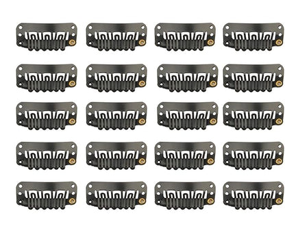 20 Pcs U-Shape Stainless Steel Snap Clips for Hair Extensions, Wigs, Hairpieces - Black Wig Accessories Clips & Combs