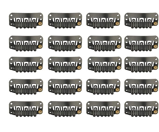 20 Pcs U-Shape Stainless Steel Snap Clips for Hair Extensions, Wigs, Hairpieces - Black Wig Accessories Clips & Combs