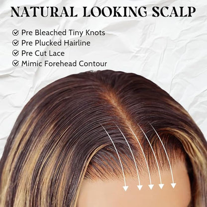 Ombre Lace Front Wig Human Hair 220% Density 4/27 Highlight Wig Human Hair Pre Everything 7x5 Highlight Body Wave Wigs Balayage Glueless Wig Blonde Highlight Wig For Women Brown And Blonde Wigs 28 In