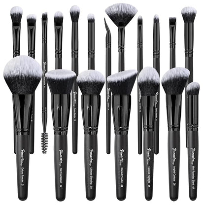 Bueart Design 19Pcs ULTRA SOFT Black labeled DENSE HAIR Makeup Brushes set Contains large powder Flat Foundation Ultimate Blending Make up Brush set Blush Face Brush Concealers contour Eyeshadow