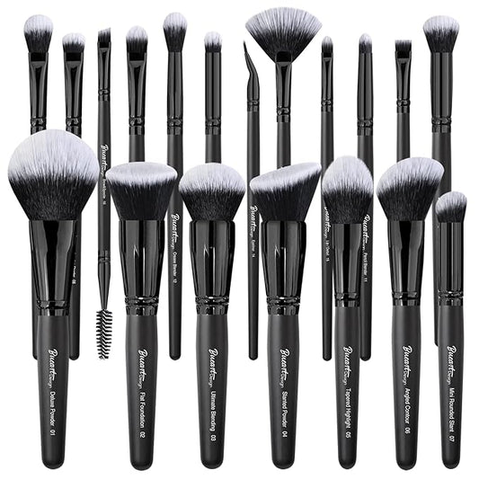 Bueart Design 19Pcs ULTRA SOFT Black labeled DENSE HAIR Makeup Brushes set Contains large powder Flat Foundation Ultimate Blending Make up Brush set Blush Face Brush Concealers contour Eyeshadow