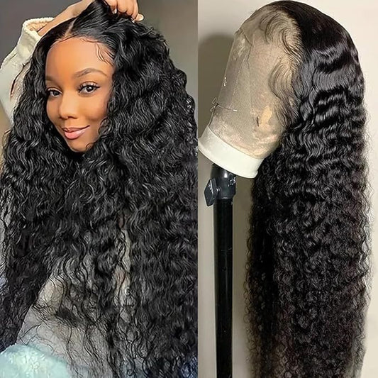 26 Inch Deep Wave Lace Front Wigs Human Hair 13x6 Curly HD Transparent Lace Front Wigs Human Hair 210% Density Pre Plucked with Baby Hair
