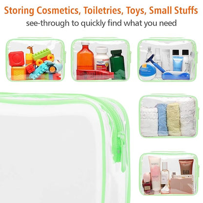 PACKISM TSA Approved Toiletry Bags - Clear Makeup Bags, Waterproof Quart Size, Travel Makeup Cosmetic Bags for Women, Carry On Airport Airline Compliant, 3 Pack, Green