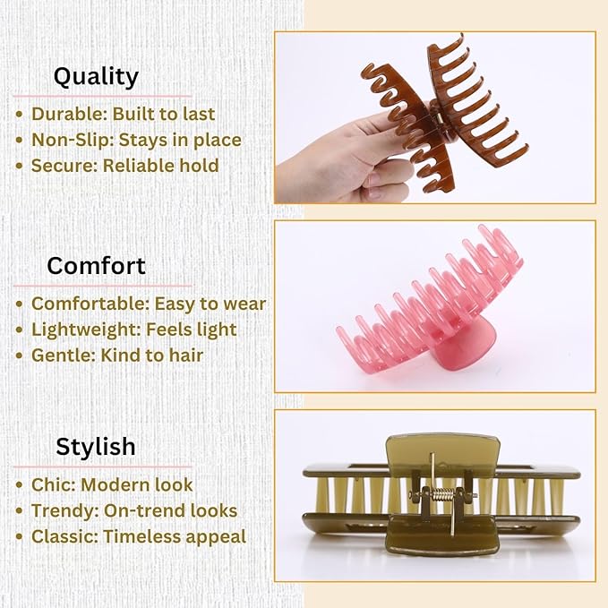 LuSeren 8 Pack Jelly Hair Clips for Women, 4.3 Inch Large Hair Claw Clips, Strong Hold, Non-Slip, Perfect Size for Thin, Thick or Curly Hair, Jelly Color, Includes Gift Box