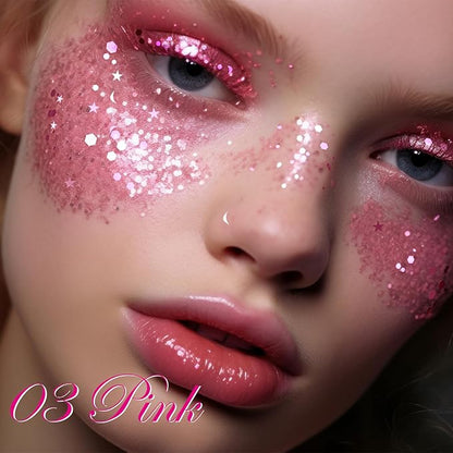 DAGEDA Pink Body Glitter, 100ml Chunky Glitter Rave Accessories for Festival, Face Glitter for Mermaid Makeup, Holographic Hair Glitter for Rave Party Large Capacity Glitter with Tools