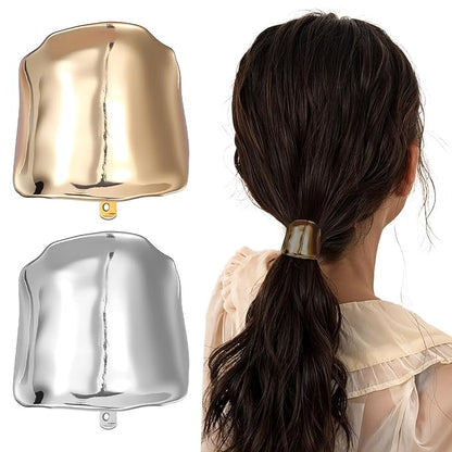 2pcs Hair Cuffs for Ponytail with Decorative Rings Metal High Ponytail Holder Hair Clips Cuff Barrettes Decorative Hold Fine Hairs Buckle Holders Accessories for Women Girl (Gold, Silver)