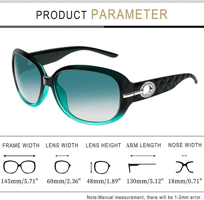 Joopin Big Womens Sunglasses Polarized Trendy Sun Glasses Large Rectangle UV Protection Rhinestone Sunnies