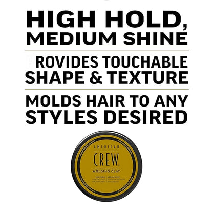 American Crew Men's Hair Molding Clay (OLD VERSION), Like Hair Gel with High Hold with Medium Shine, 3 Oz (Pack of 1)