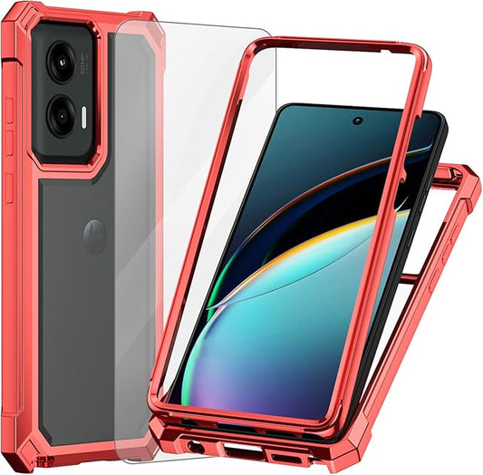 Ailiber for Motorola G Stylus 5G 2024 Phone Case, Clear Case with Screen Protector, Dual Layer Shockproof Bumper, Transparent [Anti Yellowing], Cell Phone Cover for Moto G Stylus 5G 2024-Red