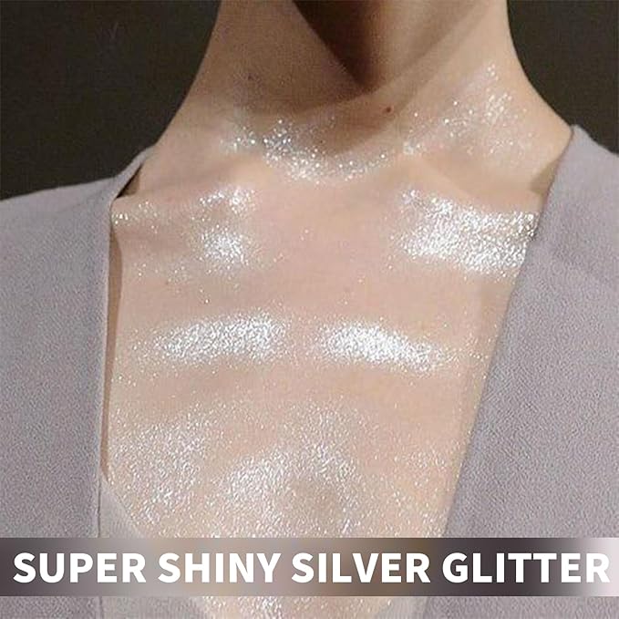 Body Glitte Spray, 150ML Silver Glitter Spray for Hair and Body, Long-Lasting and Quick-Drying Glitter Hairspray for Kids Women, Body Shimmer Festival Rave and Makeup 4.2 Fl Oz