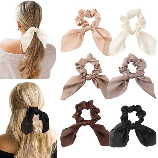 6 PCS Small Hair Bows Silk Scrunchies, Hair Ties with Bows, Hair Scrunchies for Women Girls, Knotted Bow Silk Hair Ties, Satin Hair Ribbons Elastic Hair Ties Valentine's Day Gifts Holiday
