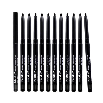 Nabi Retractable Waterproof Eyeliner Pencil – 12‑Pack Smudge‑Proof, Long‑Lasting & Hypoallergenic Professional Makeup Eyeliner for Sensitive Eyes
